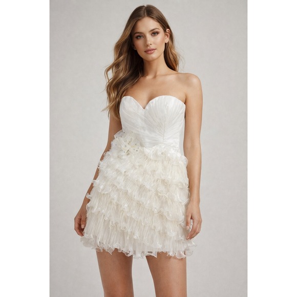 Tony Bowls Dresses & Skirts - White Strapless Ruffle Mini Dress Tony Bowls Sz 8 Bridal Graduation  Fairycore